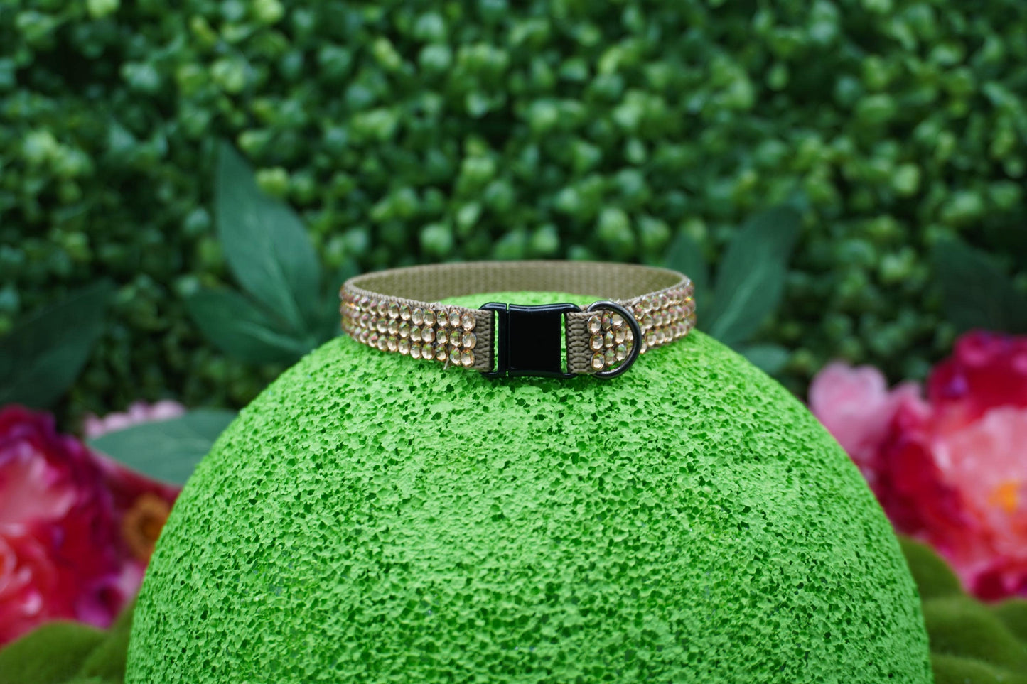 Brown Diamond Brilliance: Handmade Beige Rhinestone Cat Collar – Neutral-Tone Fancy Cat Collar with Safety Breakaway