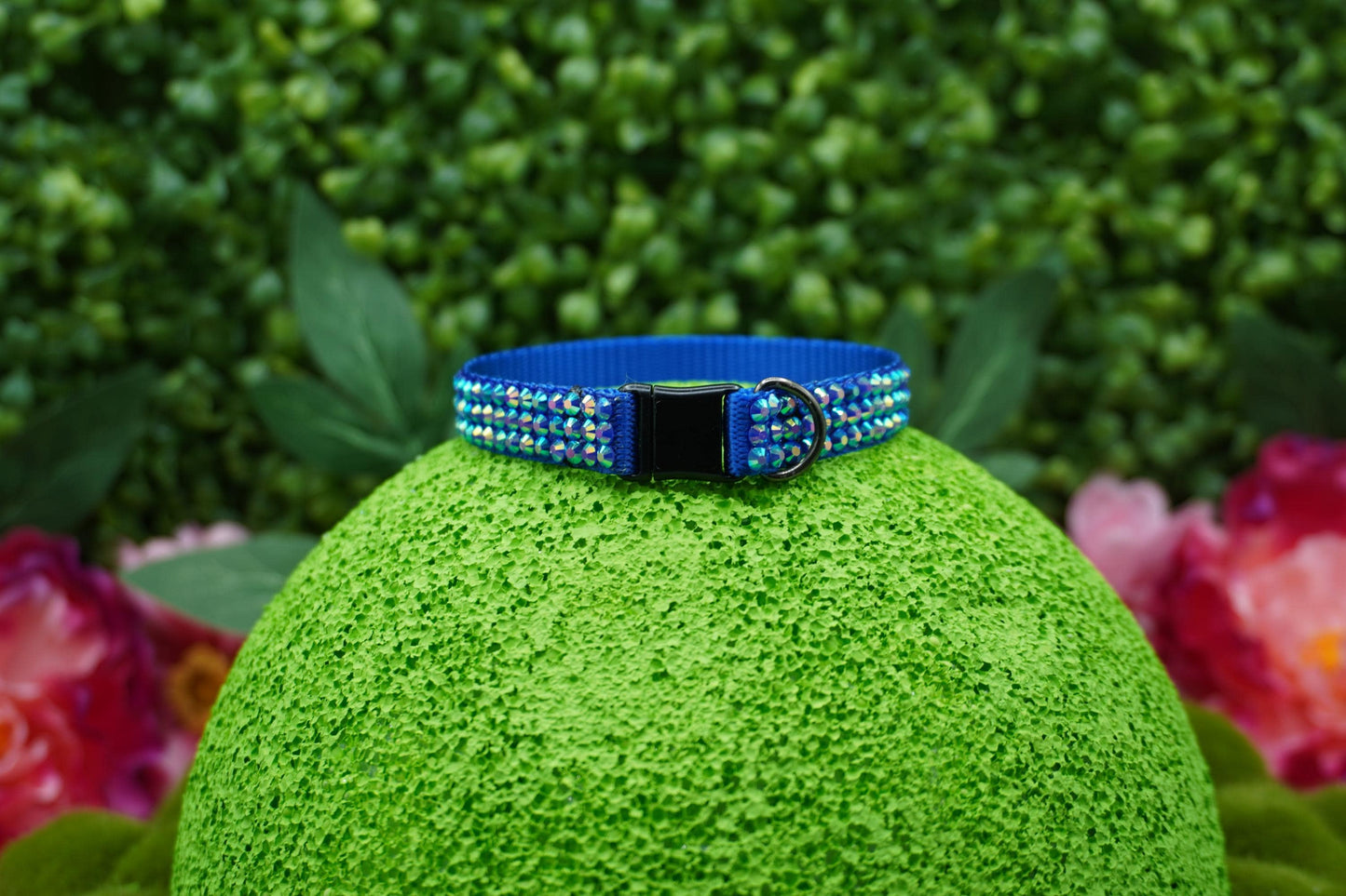 Blue Diamond Bliss: Handmade Blue Rhinestone Cat Collar – Elegant Sparkly Cat Collar with Breakaway Buckle for Safety