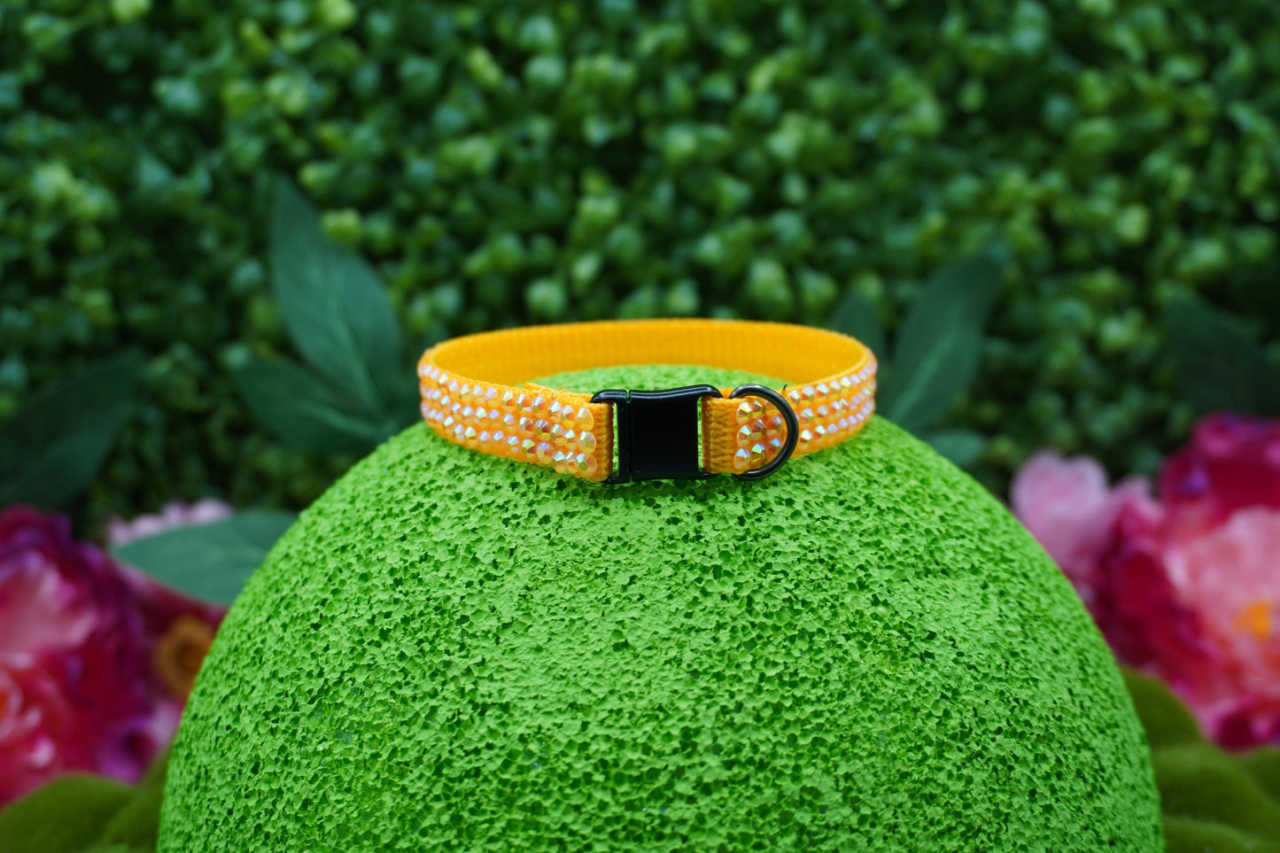 Yellow Diamond Glow: Handmade Yellow Rhinestone Cat Collar – Bright Sparkly Kitten Collar with Rhinestones & Breakaway
